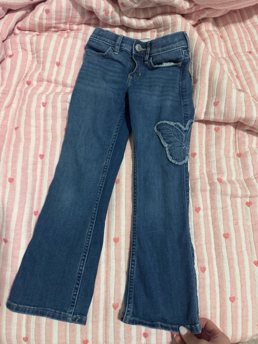 abercrombie kids Dark Blue Flared Jeans with Butterfly Patch